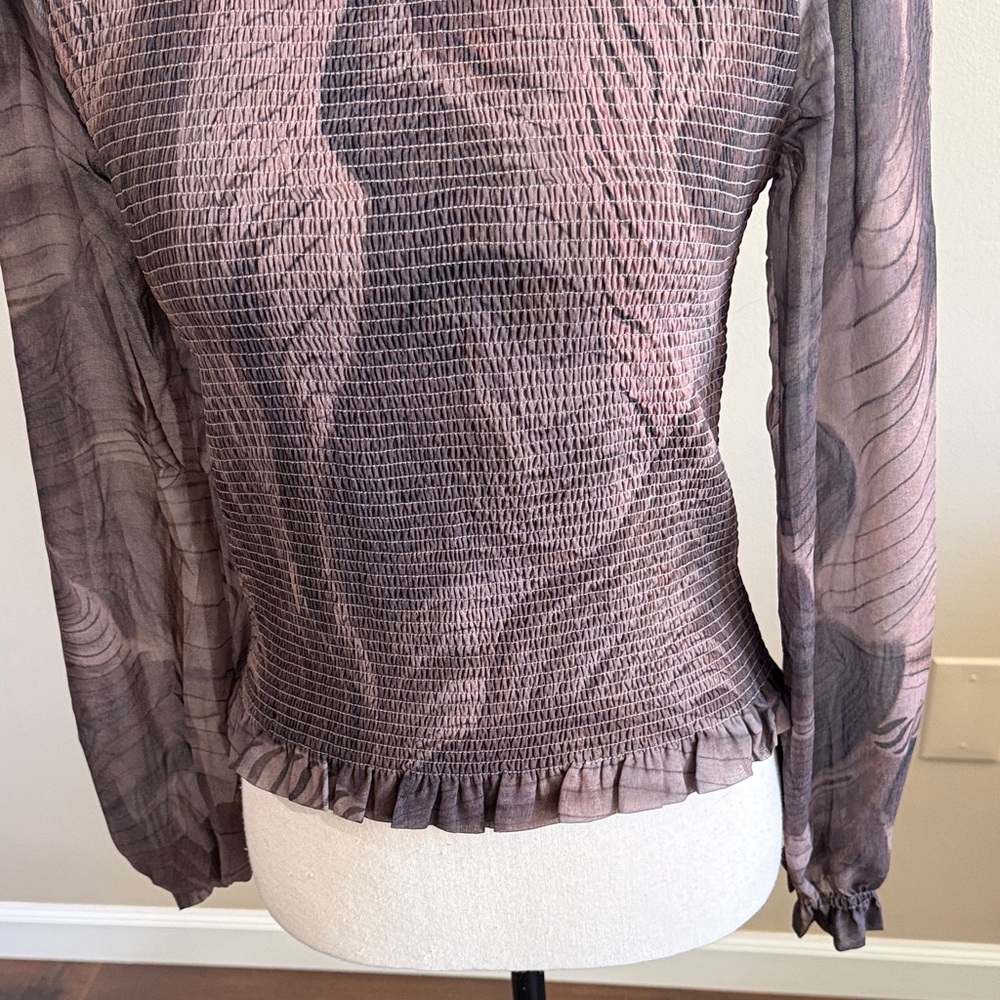 TRUTH by Republic brown with sheer sleeves and ruffles. Size is Small - Picture 2 of 6